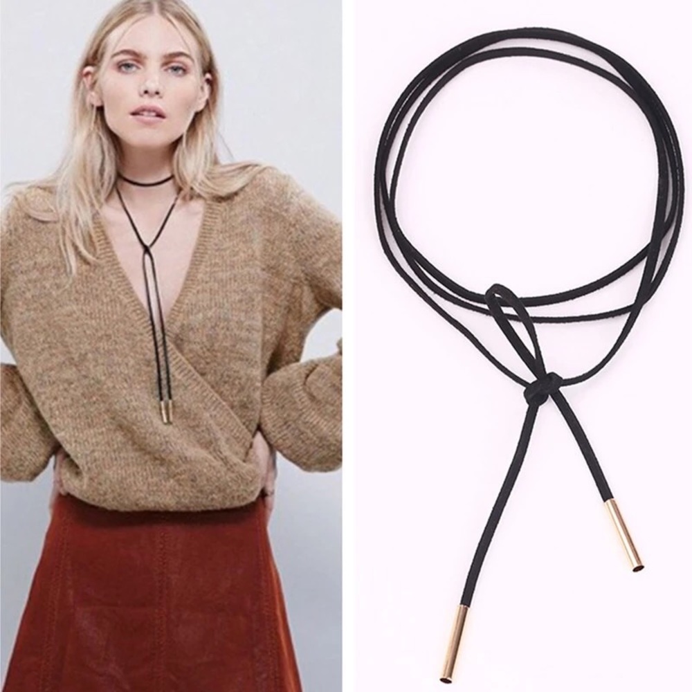 Black Suede Velvet Choker With Gold Tips NEW!